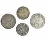 ESTADOS ALEMANES. 4 monedas de plata. 1/2 daalder, 1578, Holanda; Baviera 20 kreuzer, 1773; Mauricio de Sajonia, 1/4 taler 1548; Tres ciudades Imperia...