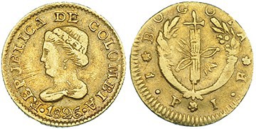 COLOMBIA. 1 peso. 1826. Bogotá. JF. KM-84. MBC-.