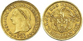 COLOMBIA. 2 pesos. 1871. Medellín. KM-154. MBC.