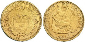 COLOMBIA. 2 1/2 pesos. 1913. KM-194. Defectos de cospel. MBC.