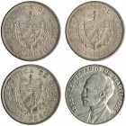 CUBA. 4 monedas de peso. 1932, 1933, 1934 y 1953. EBC-/EBC+.