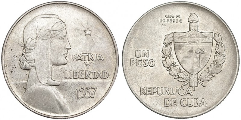 CUBA. Peso. 1937. KM-22. B.O. EBC+. Rara.