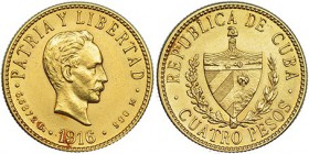 CUBA. 4 pesos. 1916. KM-18. EBC+.