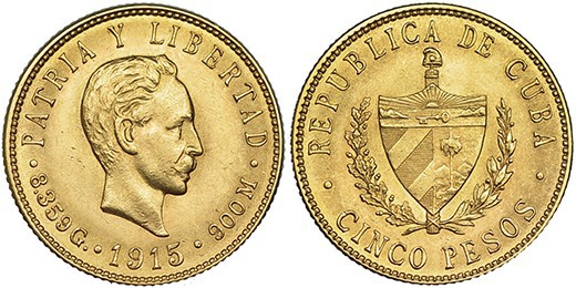 CUBA. 5 pesos. 1915. KM-19. EBC+.
