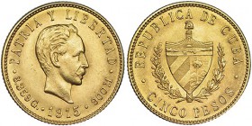 CUBA. 5 pesos. 1915. KM-19. EBC+.