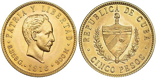 CUBA. 5 pesos. 1916. KM-19. SC.