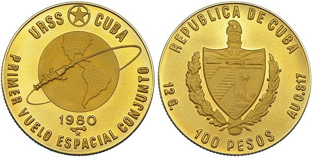 CUBA. 100 pesos. 1980. Primer vuelo espacial conjunto URSS-Cuba. KM-52. Prueba.