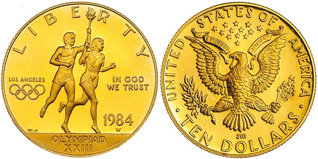 ESTADOS UNIDOS DE AMÉRICA. 10 dólares. 1984 W. (West Point). XXIII olimpiadas, L...