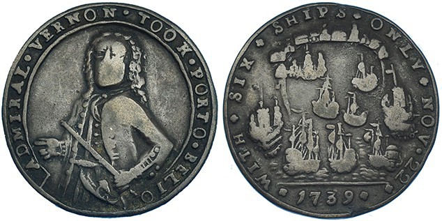 GRAN BRETAÑA. Medalla. Almirante Vernon.1739. Toma de Portobello. AE 26mm. MBC-....