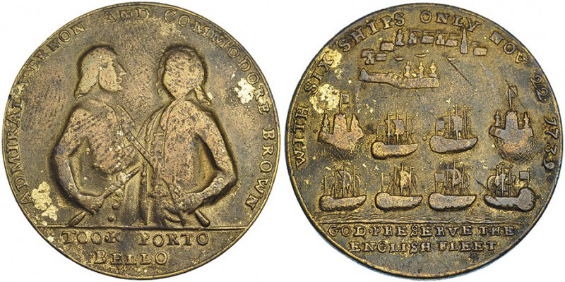 GRAN BRETAÑA. Medalla. Almirante Vernon. 1739. Toma de Portobello. AE 37,5mm. Re...