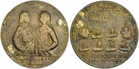 GRAN BRETAÑA. Medalla. Almirante Vernon. 1739. Toma de Portobello. AE 37,5mm. Restos de dorado. BC+/MBC-.