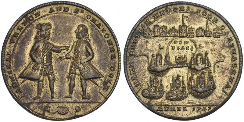 GRAN BRETAÑA. Medalla. Almirante Vernon. 1741. Toma de Cartagena. AE 37mm. Rayit...