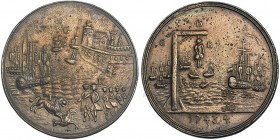 GRAN BRETAÑA. Medalla. 1743/4. Satírica, en la que se pedía que el amirante Thomas Matheus fuera ahorcado por la derrota de la armada inglesa del Medi...