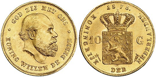HOLANDA. 10 gulden. 1875. KM-105. EBC+.