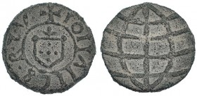 INDIA PORTUGUESA. Juan III (1521-1557). Sueldo. S/F. Malaca. GO-J3-17.3. Pátina rugos. MBC+. Muy escasa en esta conservación.