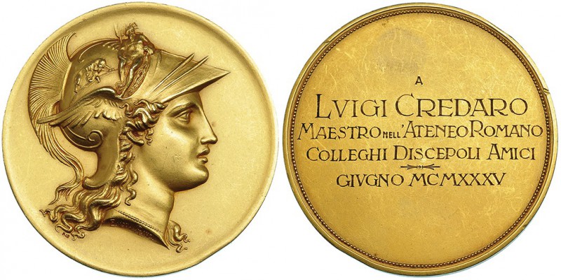 ITALIA. Medalla. A Luigi Credaro, maestro del Ateneo Romano, Colleghi Discepoli ...