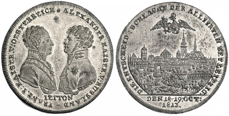 RUSIA. Alejandro I. Medalla-jetón. 1813. Leipzic. Metal blanco plateado 33mm. EB...