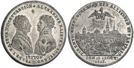 RUSIA. Alejandro I. Medalla-jetón. 1813. Leipzic. Metal blanco plateado 33mm. EBC.