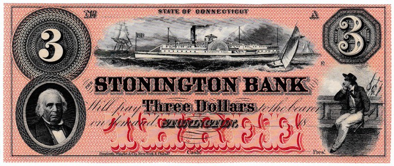 CONNECTICUT. Banco de Stonington. 3 dólares. 18XX. Sin firmas. SC.