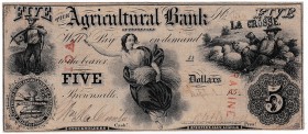 TENNESSEE. Banco Agricultura. 5 dólares. 1853. Con estampillados: RACIME, LA CROSSE Y IOA. MBC.