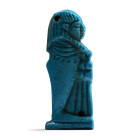 Late Period, circa 664-332 B.C. Flat-backed depiction of Imsety, one of the four sons of Horus, wearing a finely detailed tripartite wig, a broad coll...