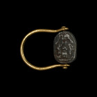 6th-4th century B.C. and later The scarab with lightly incised anatomical detailing, the underside with a central cartouche flanked by two rearing cro...
