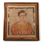 1st-2nd century A.D. Encaustic painting on thin linen fabric, upper part of the funeral shroud with half-length representation of the deceased, repres...