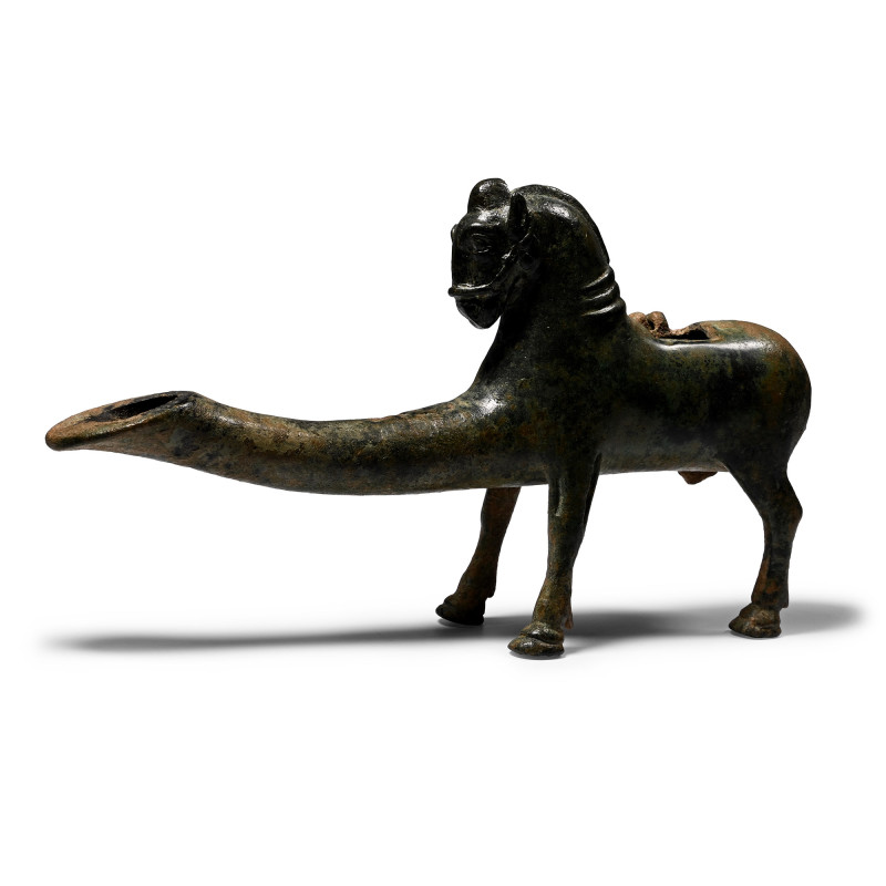 Parthian Bronze Horse Oil Lamp. 1st-2nd century A.D. Hollow-formed model horse w...