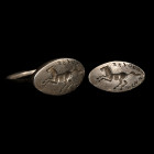 Circa 5th century B.C. Ellipsoid bezel with incuse figure of a running horse, Greek text 'ΣΚΥΘΟΑΓΑΘΗ' for 'the sake of Skythos'. Cf. Marshall, F. M., ...