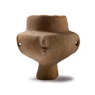 Early Cycladic I, circa 3200-2800 B.C. Carved from fine marble and raised on a tall, conical pedestal foot, supporting a hemispherical body; four prom...