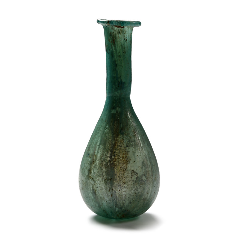 Roman Marbled Turquoise Glass Bottle. 1st century A.D. Comprising an iridescent ...