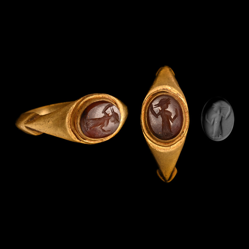 Roman Gold Ring with Goddess Fortuna Gemstone. 2nd-3rd century A.D. Keeled hoop ...