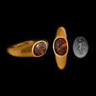 Roman Gold Ring with Garnet Intaglio. 1st-2nd century A.D.