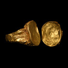 Very Large Roman Gold Ring with Engraved Head of Neptune and Warships. 1st century B.C.-1st century A.D.