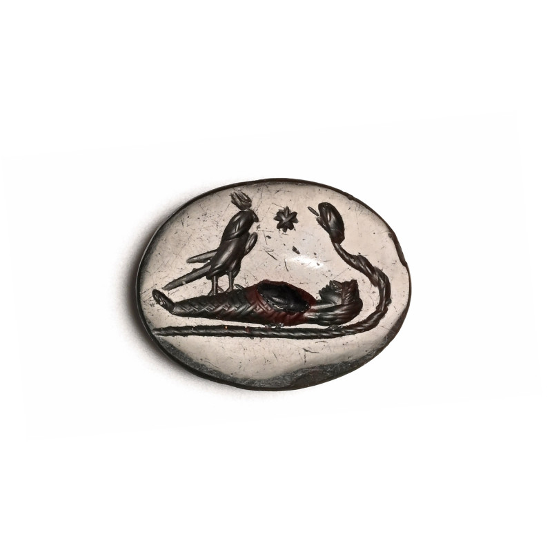 Roman Bloodstone Intaglio with Horus, Osiris and Ouroboros. 2nd-3rd century A.D....
