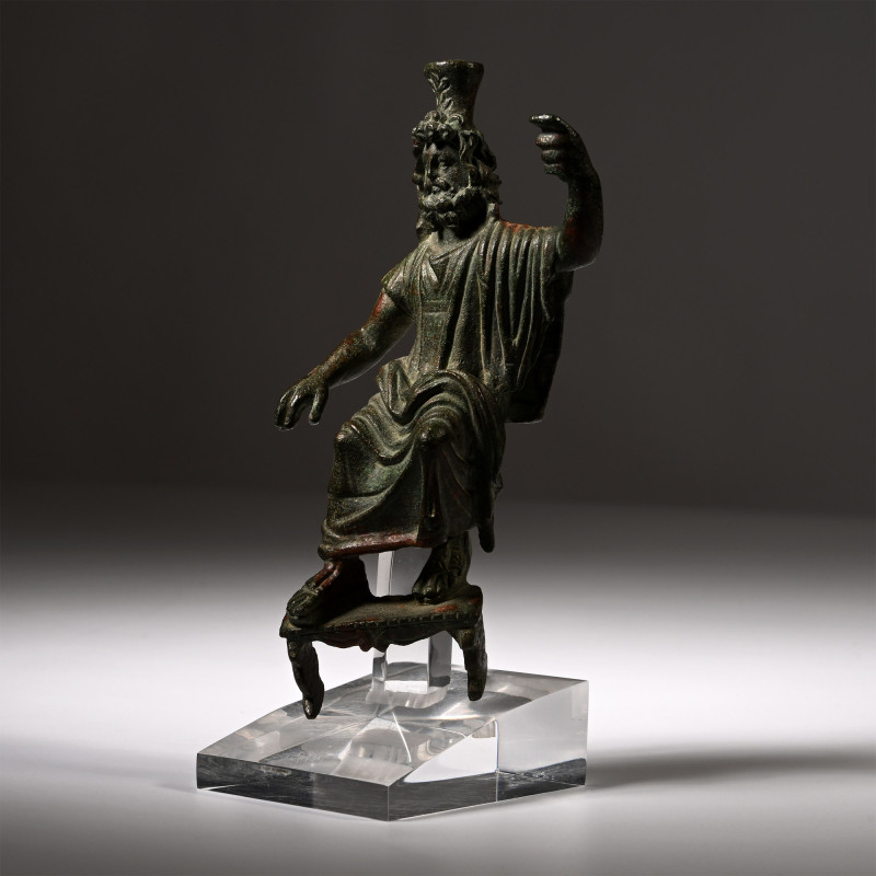 Roman Bronze Figure of Serapis. 1st century B.C.-1st century A.D. Depicted seate...