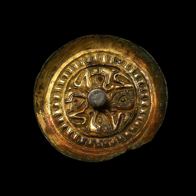 'The Middle Aston' Large Anglo-Saxon Gilt Bronze Saucer Brooch with Bird Motif a...