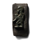 Scandinavian Pre-Viking Bronze Mount on Leather Strap Section. 6th-7th century A.D.