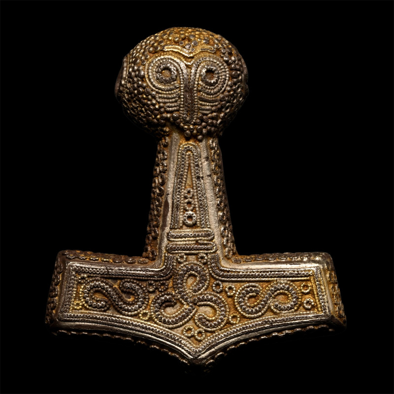 Scandinavian Viking Silver-Gilt Filigree Thor's Hammer Pendant. 9th century A.D....