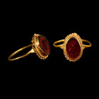 Dark Age Gold Ring with Flat-Bed Garnet. 6th-7th century A.D.
