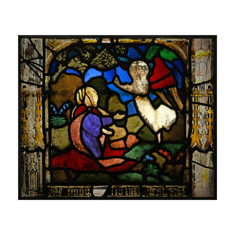 Stained Glass Panel with Jesus in the Garden of Gethsemane. Flemish, 19th centur...