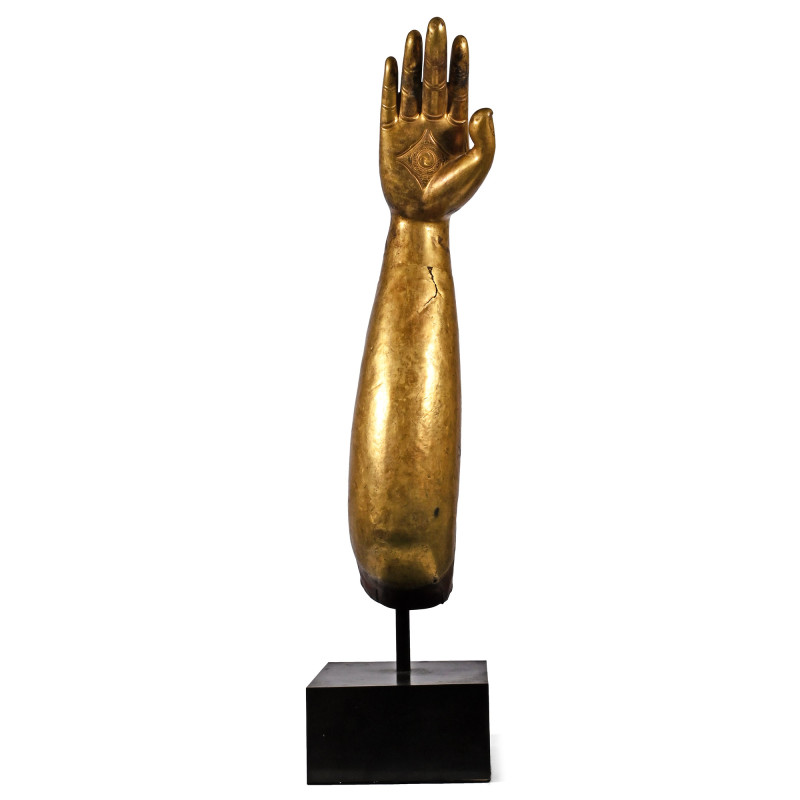Monumental Gilt Bronze 'Earth Witness' Buddha Forearm with Open Palm. Tibetan, 1...