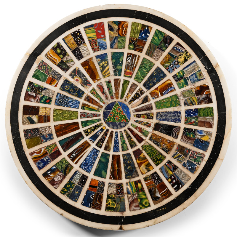 Roman Polychrome Mosaic Glass Set into a Marble Table Top. 3rd century B.C.-2nd ...