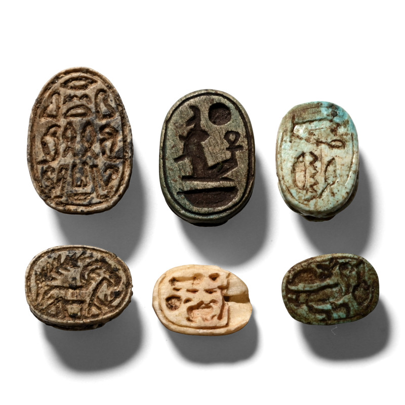 Egyptian Mixed Scarab Collection. 2nd-1st millennium B.C. Comprising (from left ...