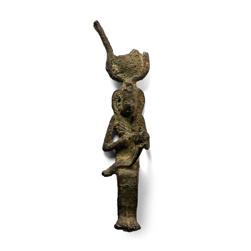 Egyptian Bronze Statuette of Isis Seated with Young Horus. Late-Ptolemaic Period...