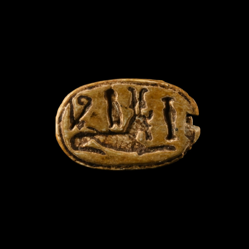 Egyptian Steatite Scarab. 1st millennium B.C. With detailed carapace and mouth, ...