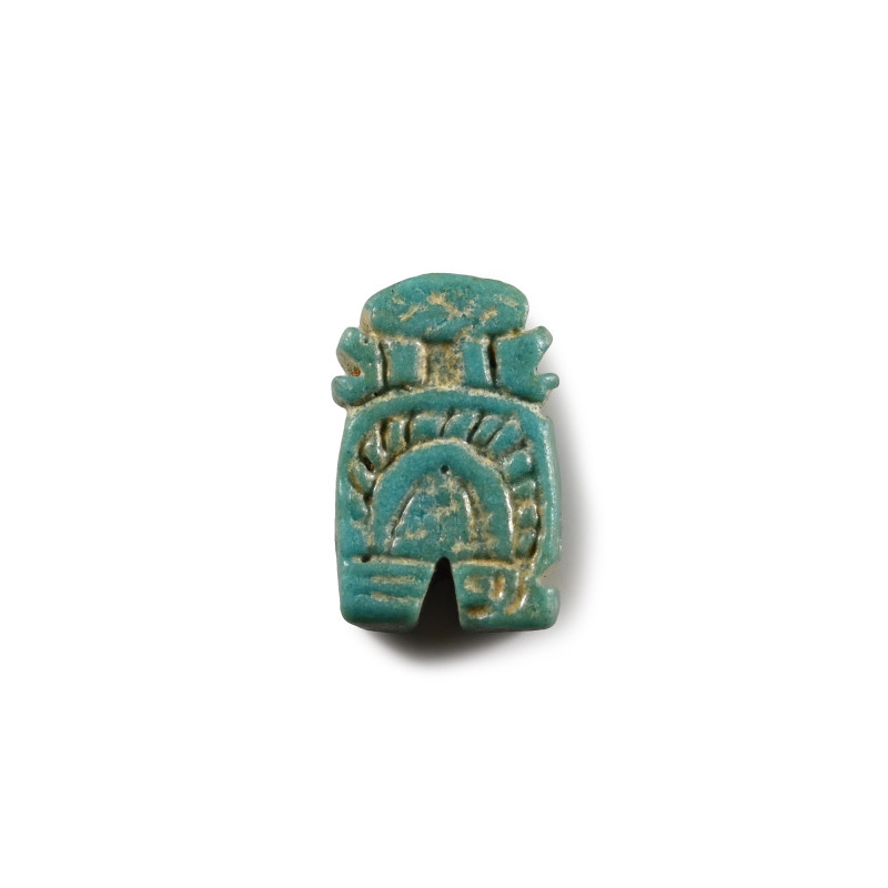 Egyptian Faience Amuletic Pendant. Late Period, 664-332 B.C. Formed as a broad c...