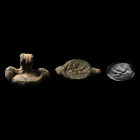 Phoenician Inscribed Bronze Scaraboid Seal. Late 1st millennium B.C.