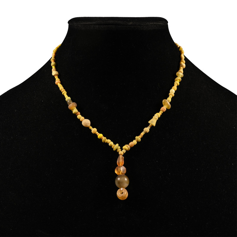 Roman Yellow Glass Bead Necklace String. 1st-4th century A.D. and later Restrung...