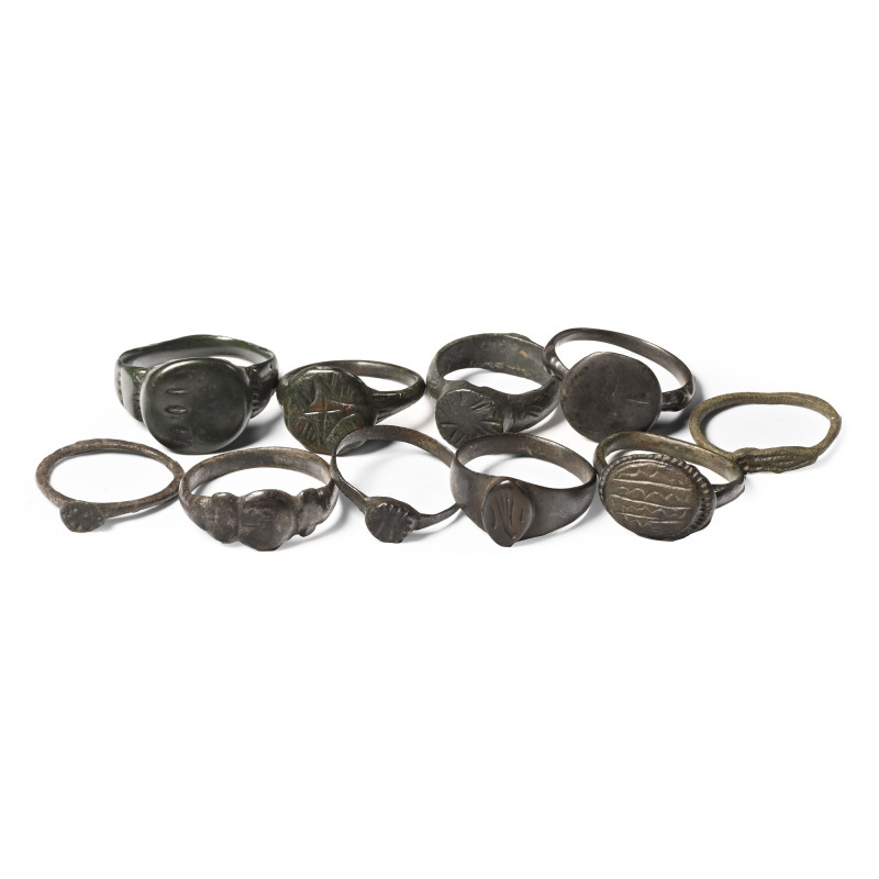 Roman to Medieval Bronze Ring Collection. 1st-16th century A.D. Comprising ten r...